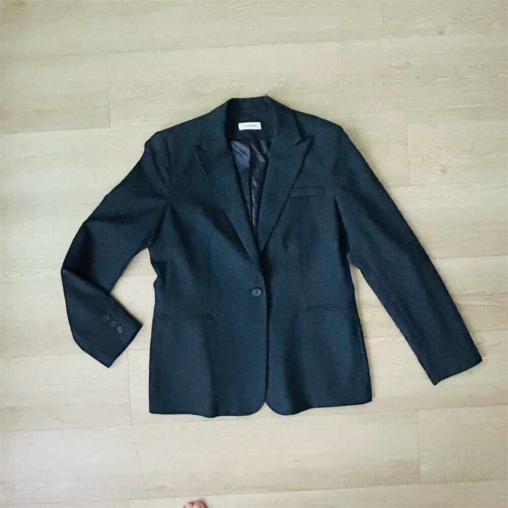 Calvin Klein Blazer Jacket Womens Size M Navy Blue One-Button Notch Lapel - Picture 4 of 8